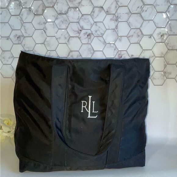 Lauren Ralph Lauren Black Nylon Tote Bag with Monogram - Picture 1 of 8